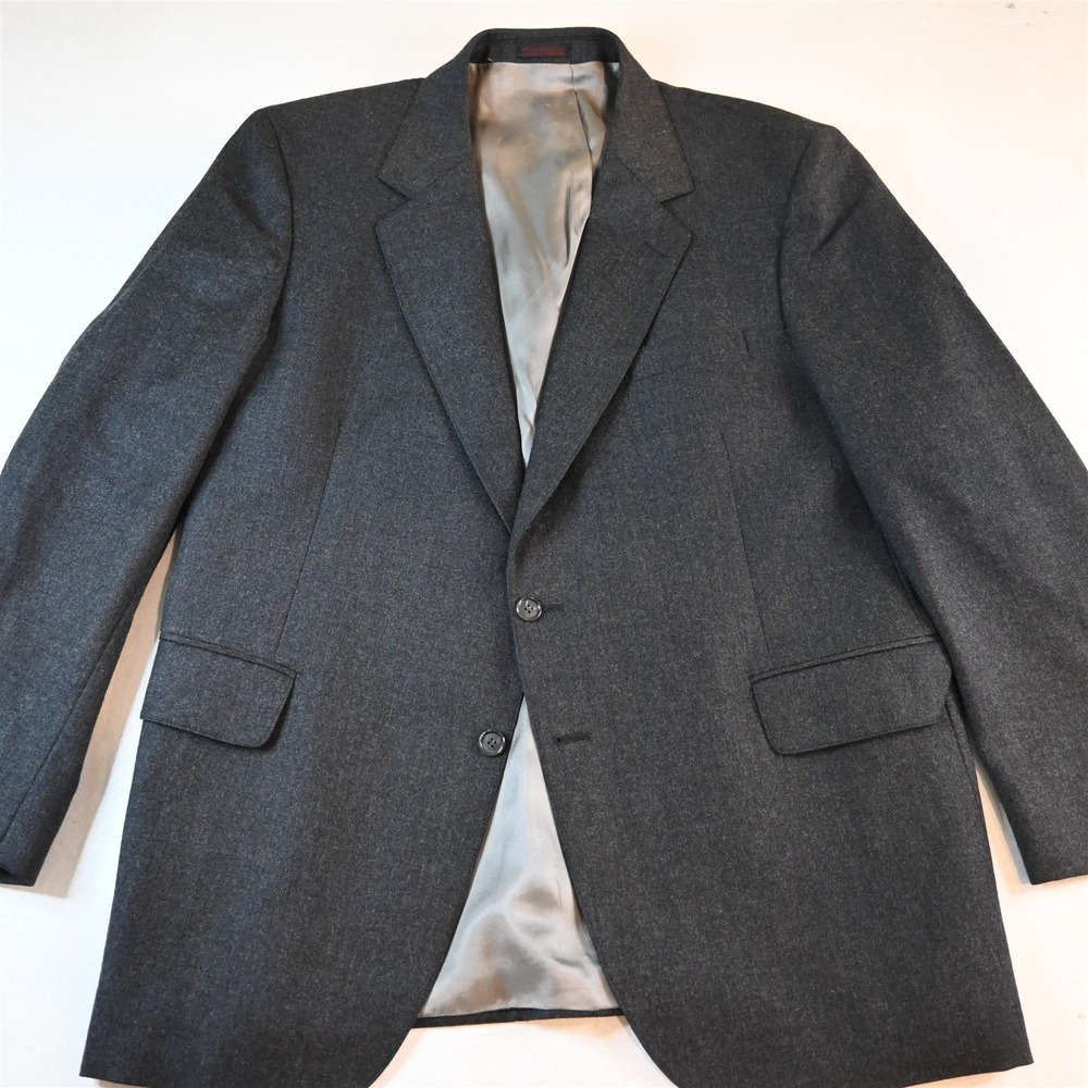 English Manor 44R Gray 100% Wool Flannel Mens Blazer Suit Jacket Sport Coat